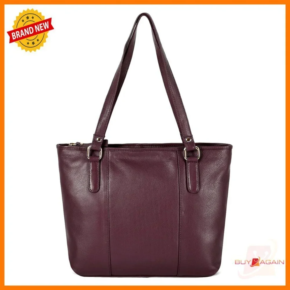 Genuine Leather Tote Bag for Women, Adjustable Strap, Multiple Pockets, Work